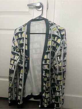 Women's Open Front Cardigan Sweater in Black, White & Lime